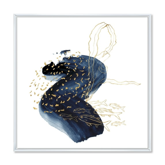 Underwater Marine Life Classic Blue Square 16 in x 16 in Framed Painting Canvas Art Print, by Designart