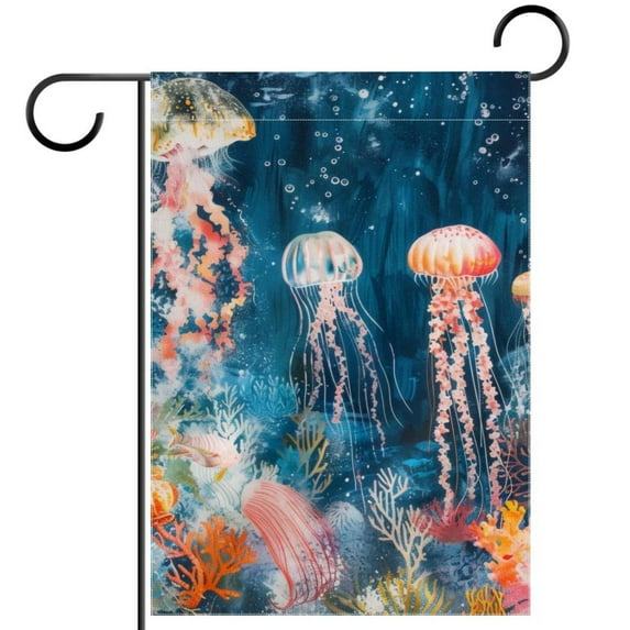 Underwater Marine Life Fish Jellyfish Coral Pattern Garden Flag Double Sided House Flag for Outdoor Home, Personalized All Year Round Yard Decor 12 x 18 Inch
