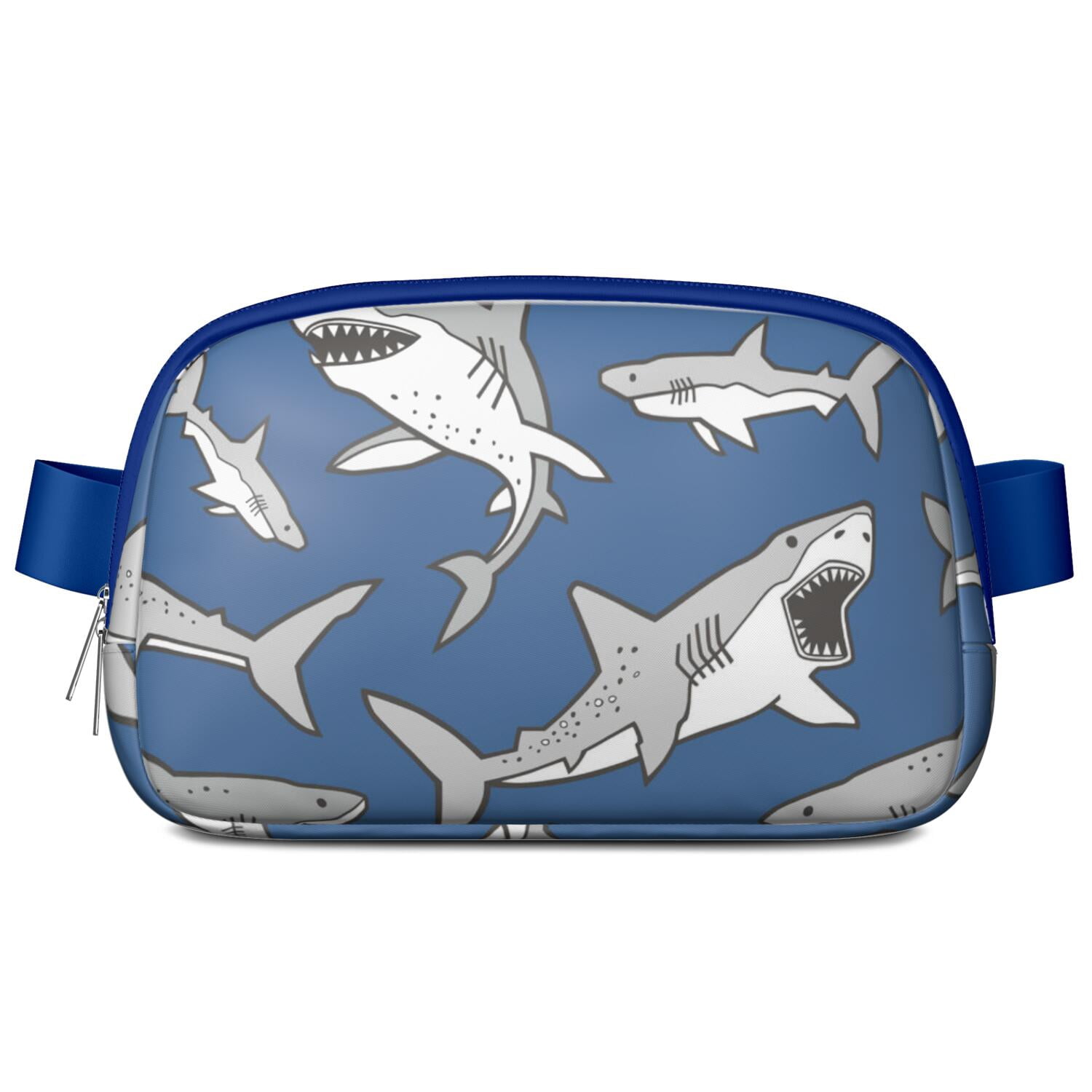 Underwater Marine Print Fanny Pack – Cute Cartoon Shark, Whale & Dolphin Waist Bag with Tropical Ocean Theme for Women