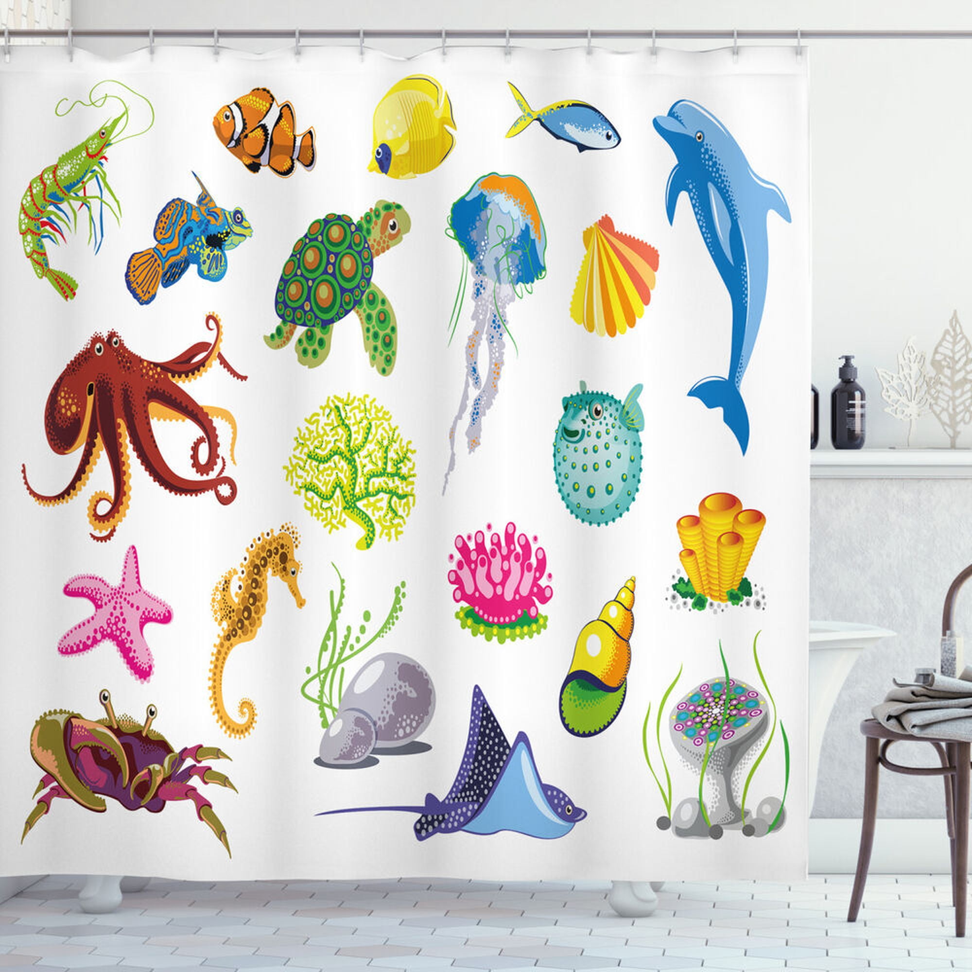 Underwater Oasis: Marine Shower Curtain with Octopus and Fish Print for ...