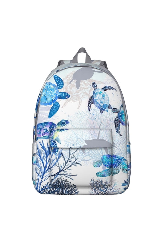 Underwater Ocean Life Sea Turtle Canvas Bookbag – Durable Travel Backpack with Coral Reef Pattern, Anti-theft Features, Large Capacity, and Comfortable Carrying for Female Professionals and Travelers