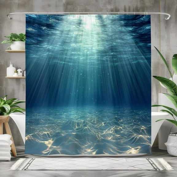 Underwater Ocean Shower Curtain, Waterproof Fabric Bath Curtain, Deep Sea Bathroom Decor, Nature Inspired Ocean Design, 66x72in