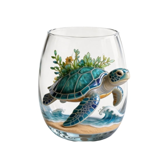Underwater Oceanic Animal Theme Glass-2D Glass Bottle Cup for Hydration and Transparent Drinkware for Everyday Use 15oz,Beach Lover Gift-sea turtles