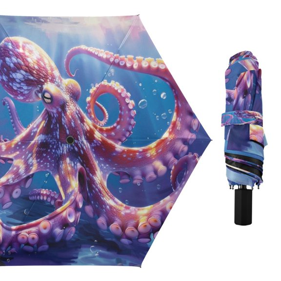 Underwater Octopus Compact Sun Umbrella Windproof Travel Umbrellas for Rain Strong Portable UV Protection