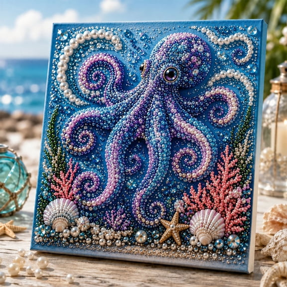 Underwater Octopuses Diamond Art Kit, with Frame Crystal Rhinestone Canvas for Home Wall Decor Relaxing DIY Craft Gift, Gifts for Family and Friends(Octopuses)