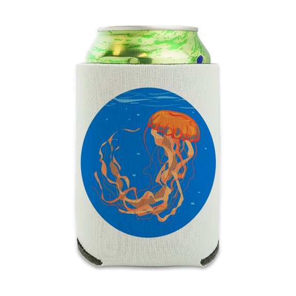 Underwater Orange Medusa Jellyfish Can Cooler - Drink Sleeve Hugger Collapsible Insulator - Beverage Insulated Holder