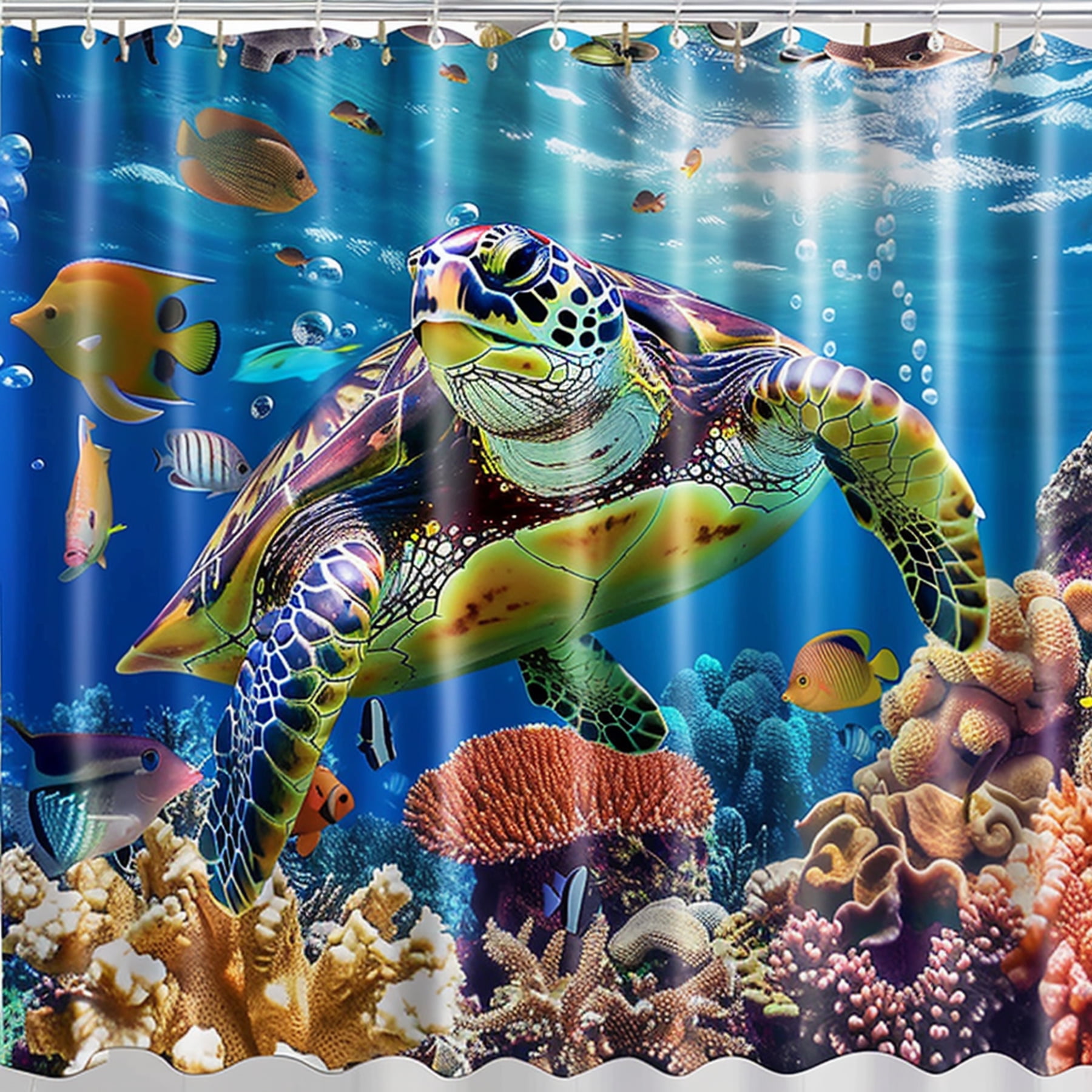 Underwater Paradise Shower Curtain Colorful Sea Turtle And Marine Life