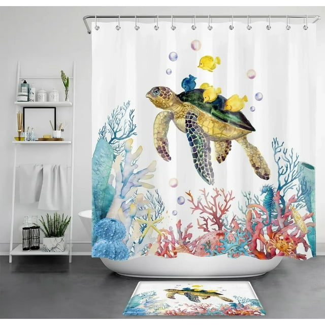 Underwater Paradise Shower Curtain Ocean Life Sea Turtle Coral Reef