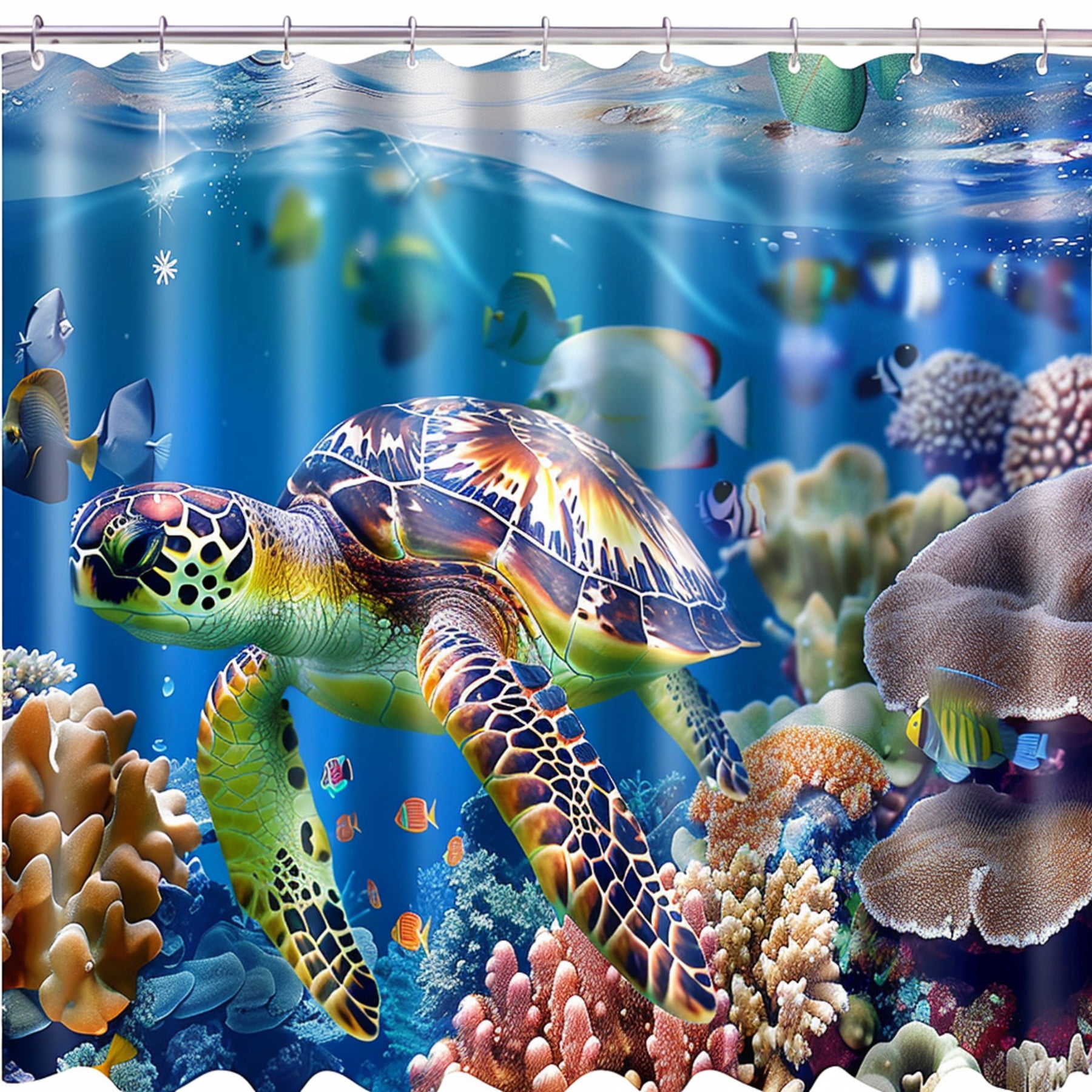 Underwater Paradise: Turtle and Coral Reef Shower Curtain Vibrant Ocean ...