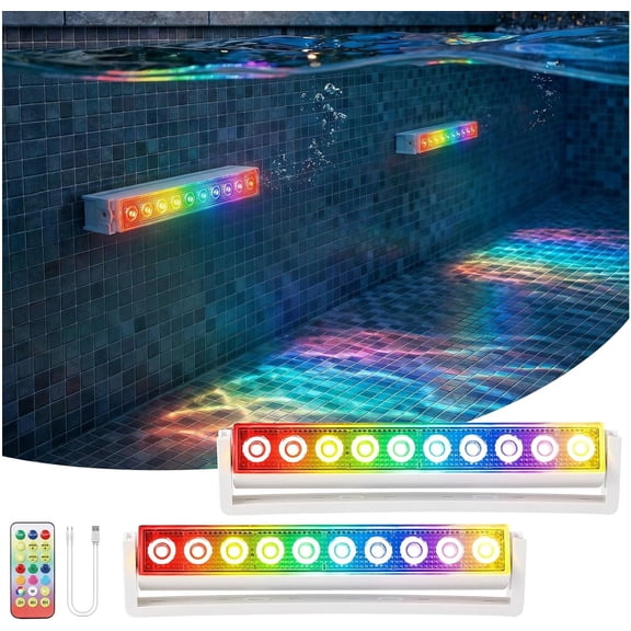 Underwater Pool Lights, IP68 Waterproof Submersible Led Lights with 13 Lighting Modes, Rechargeable Light Remote Control and Timer, for Above Ground Inground Pools