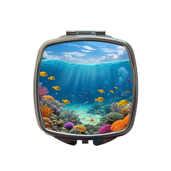 Underwater Reef Scene Tropical Fish Ocean Travel Makeup Handbag Purse Small Pocket Compact Mirror