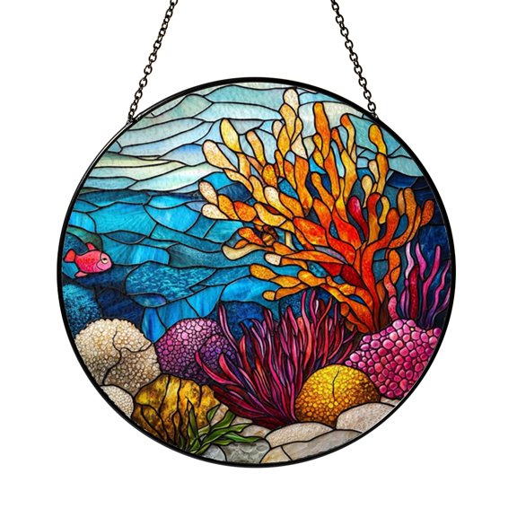 Underwater Reef Window Sun Catcher, Bright Stained Glass Style Hanging Decor, Nature Gift