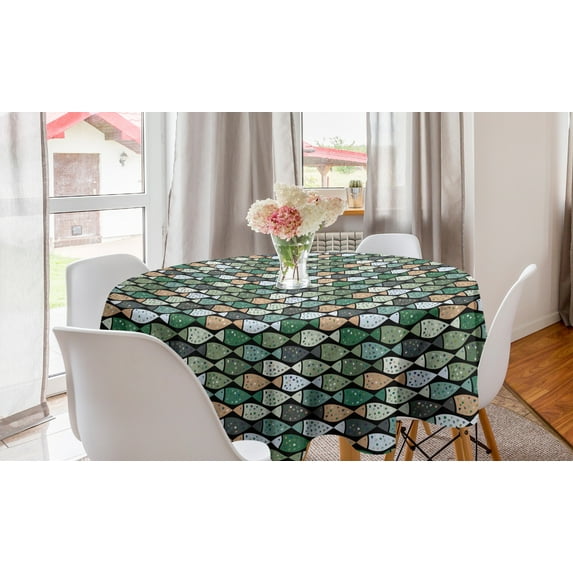 Underwater Round Tablecloth, Digitally Generated Fish with Colorful Splatters Sea Element, Circle Table Cloth Cover for Dining Room Kitchen Decor, 60", Charcoal Grey Multicolor, by Ambesonne