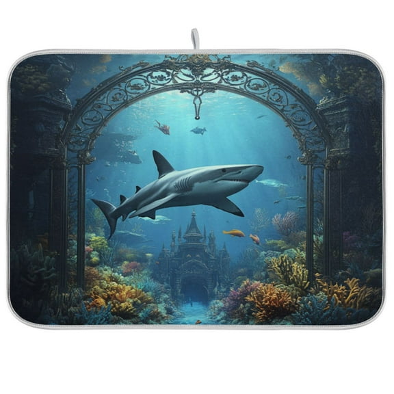 Underwater Scene Dish Drying Mat Kitchen Mats Microfiber Counter Absorbent Dish Pad Drainer Rack