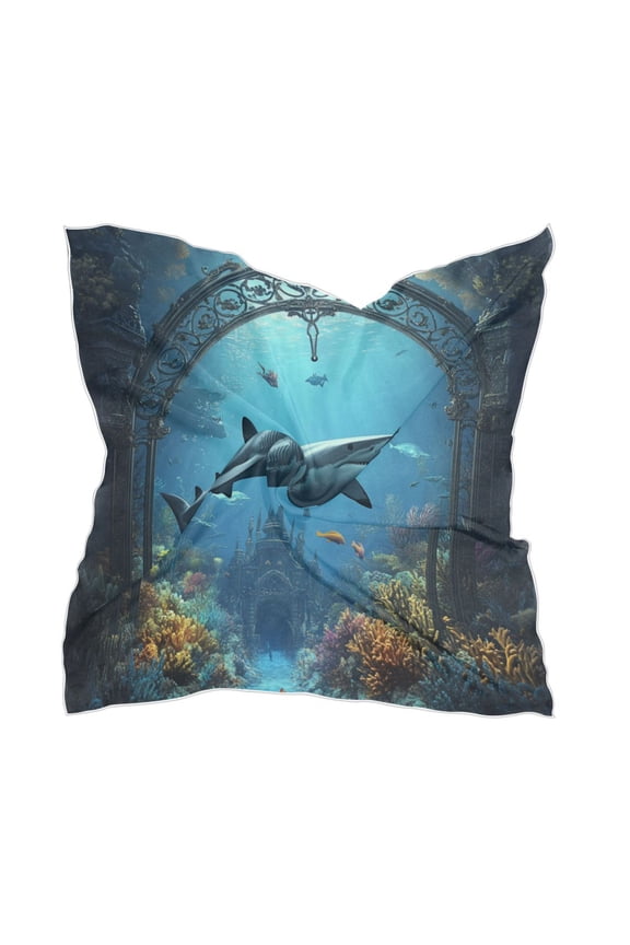 Underwater Scene Women's Fashion Soft Scarf Square Satin Head Scarf Neck Scarf Head Hair Wraps