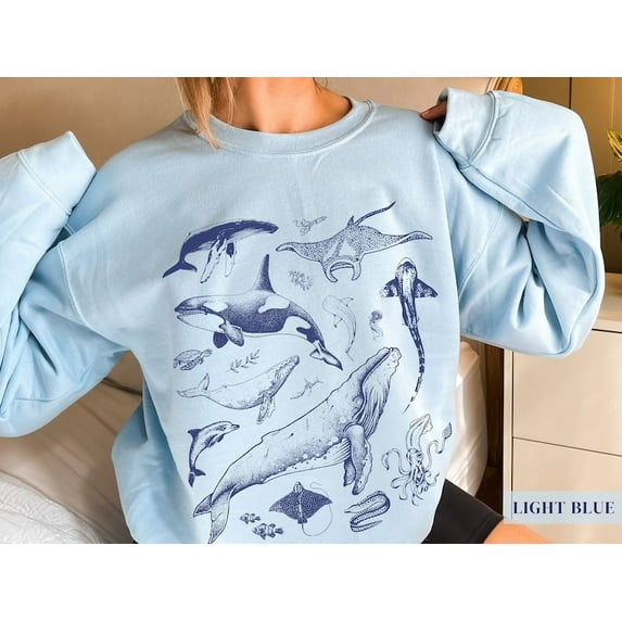 Underwater Sea Animal Vintage Crewneck Sweatshirt | Gift For Marine Biologist/Ocean/Sealife/Nature Lover | Humpback Orca Jellyfish Pullover