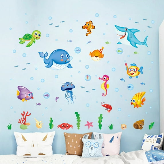 Underwater Sea Life Wall Decals for Kids Room Ocean Theme Removable Wall Stickers Nursery Decor with Fish and Sea Creatures