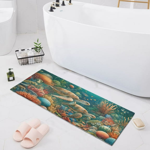 Underwater Sea Ocean Turtle Bath Mat 39x20 Non-Slip Bathroom Rugs Absorbent Soft Plush Quick Dry for Tub Shower Kitchen Home Decor