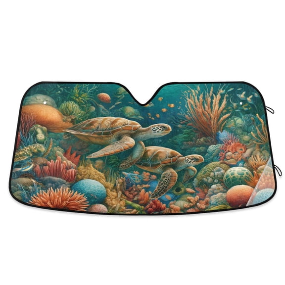 Underwater Sea Ocean Turtle Car Windshield Sun Shade Foldable Car Front Window Visor Heat and UV Protection 57x31.5