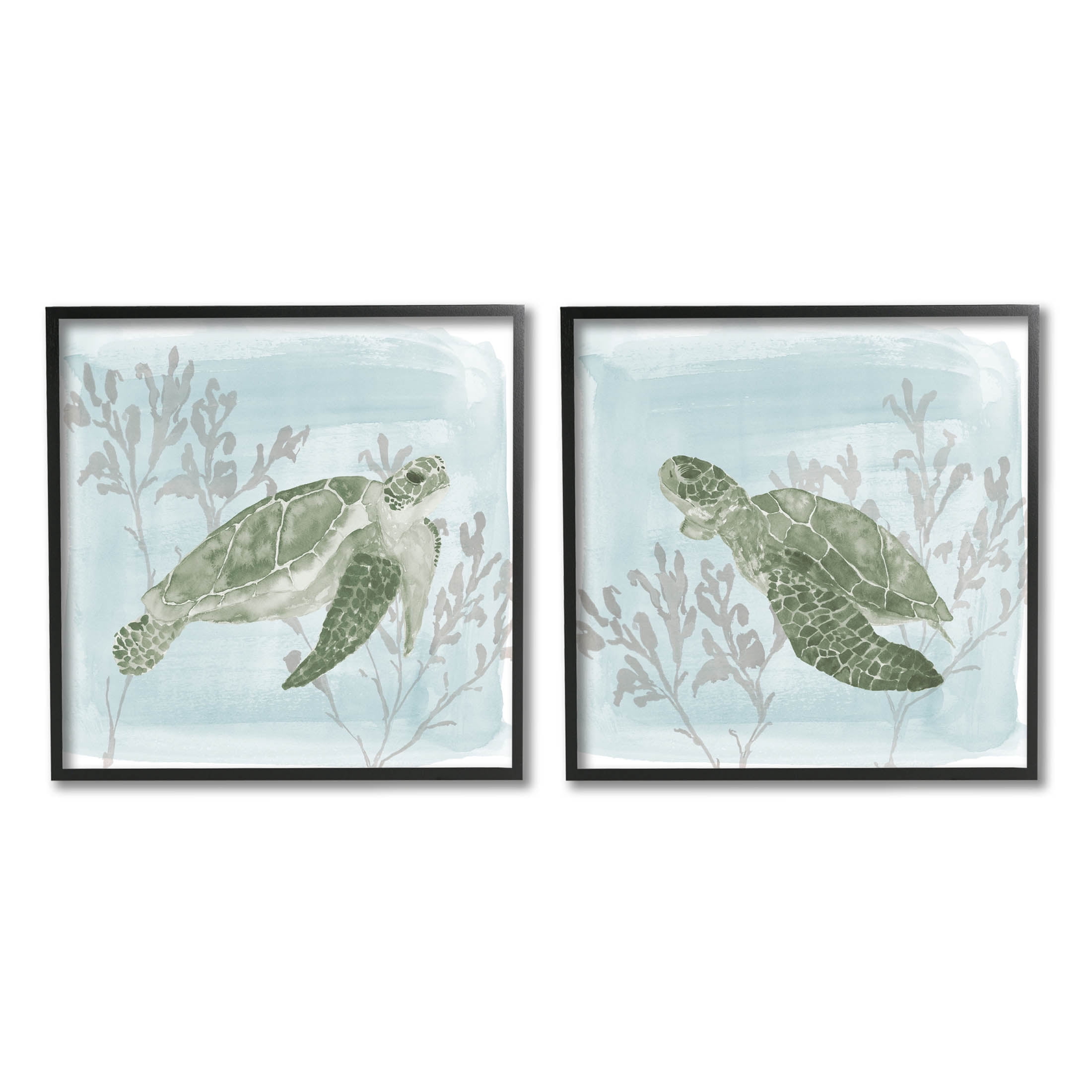 Underwater Sea Turtle Coral Landscape Animals & Insects Graphic Art Black Framed Art Print Wall Art, Set of 2
