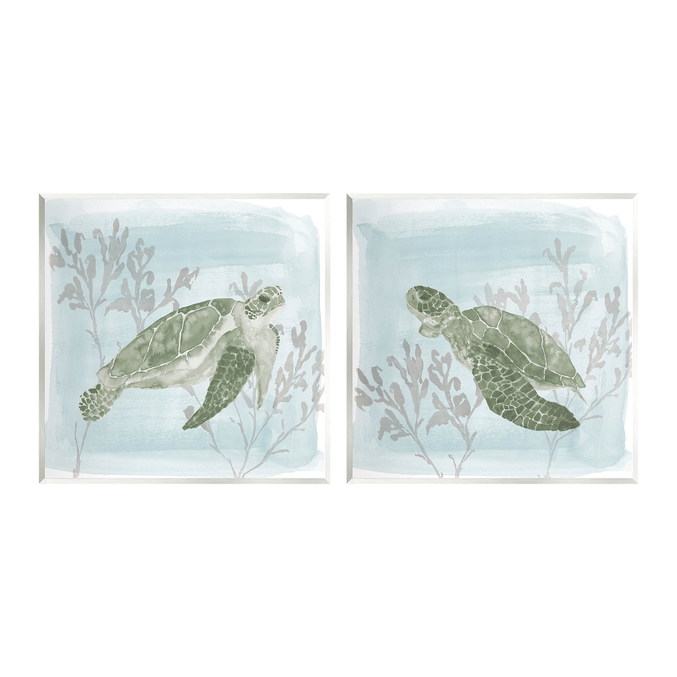 Underwater Sea Turtle Coral Landscape Animals & Insects Graphic Art Unframed Art Print Wall Art, Set of 2