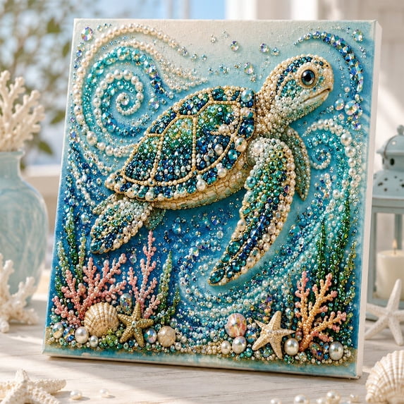 Underwater Sea Turtle Diamond Art Kit, with Frame Crystal Rhinestone Canvas for Home Wall Decor Relaxing DIY Craft Gift, Gifts for Family and Friends(Sea Turtles)