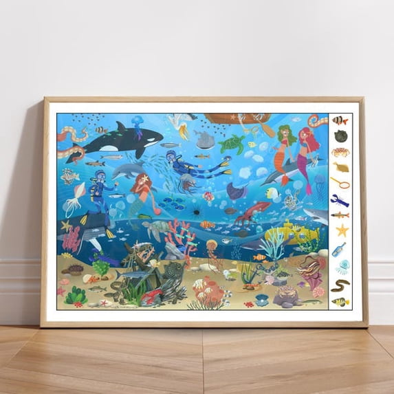 Underwater Search And Find, Printable Playroom Poster, Wall Art, Classroom Decor,, Unframed Paper Poster 8x10in