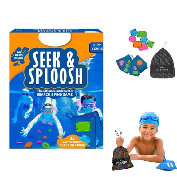 Underwater Search & Match Diving Pool Game Set with 64 Number Gems Waterproof Cards Mesh Storage Bag, Cognitive Training Swimming Toy Portable Summer Gift for Kids Ages 6+