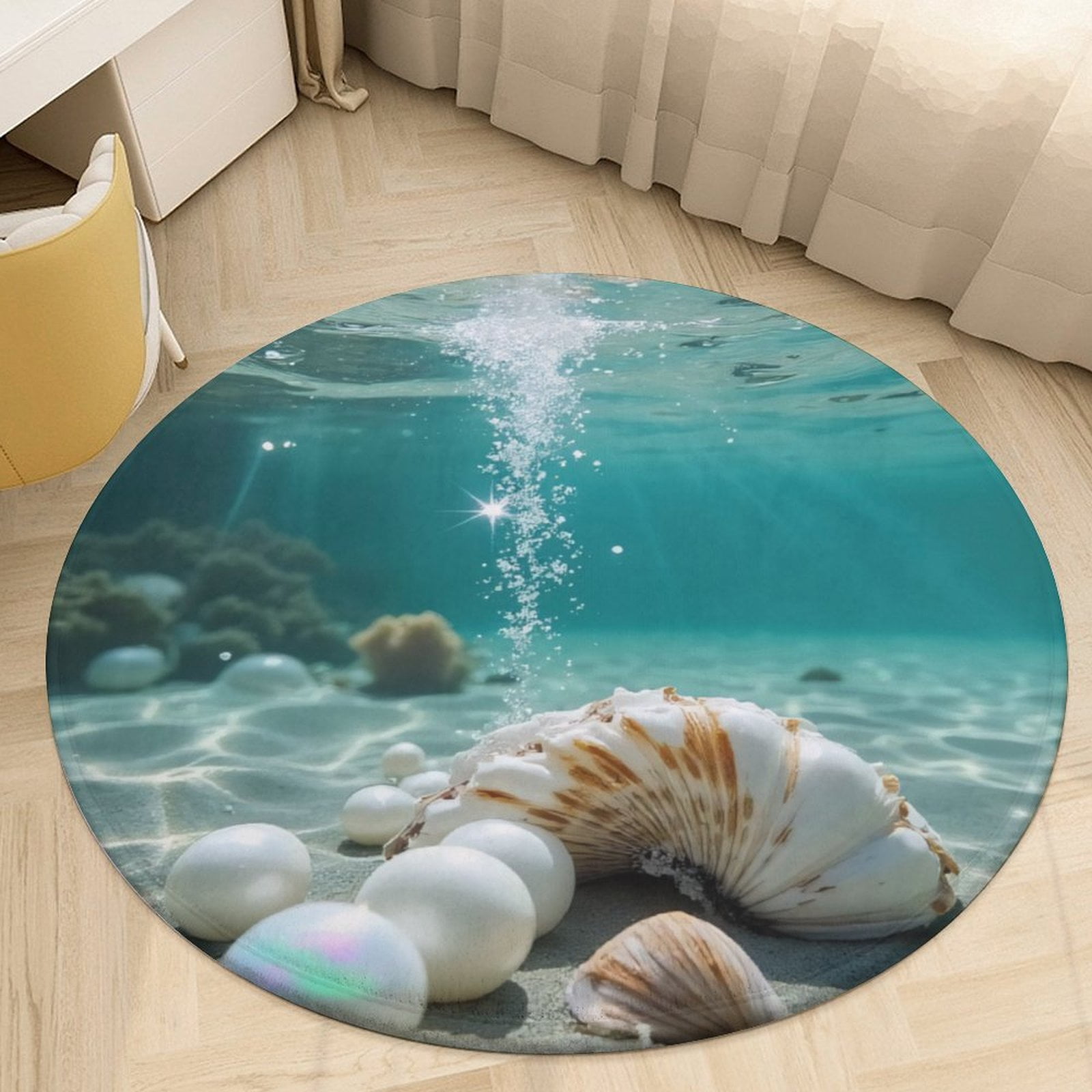 Underwater Seashells And Pearls Round Area Rugs for Bedroom Living Room ...