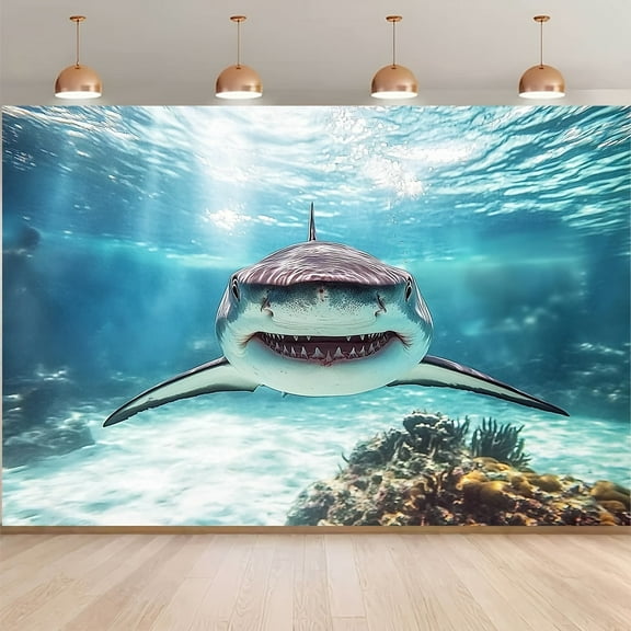 Underwater Shark Backdrop Under The Sea World Ocean Shark Aquarium Photography Background Deep Ocean Shark Birthday Party Decorations Banner Supplies Photo Booth Props