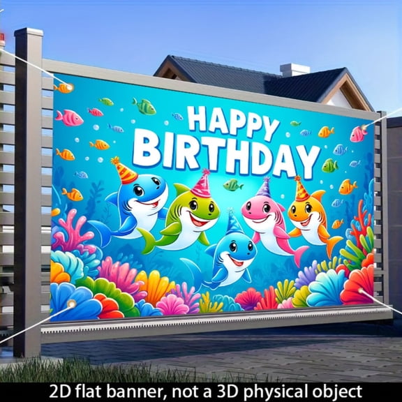[Underwater Shark Birthday Decoration] Colorful Shark Party Underwater Birthday Decoration: 1 2D flat polyester banner background cloth, 70.8x43.3 inches, suitable for indoor and outdoor children's b