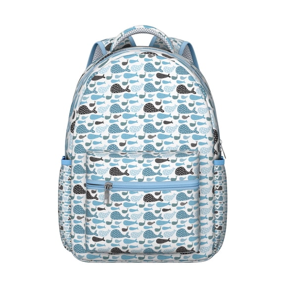 Underwater Shark and Whale Student Backpack Durable Waterproof School Bag with Hand Drawn Nautical Ocean Creatures, Breathable Padding, Adjustable Straps for School and Outdoors