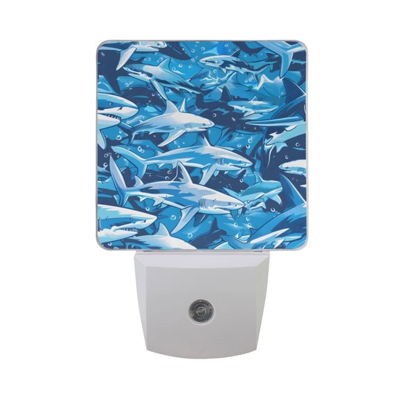 Underwater Sharks Night Light 2 Pack LED Nightlight Plug into Wall Dusk to Dawn Sensor Soft White