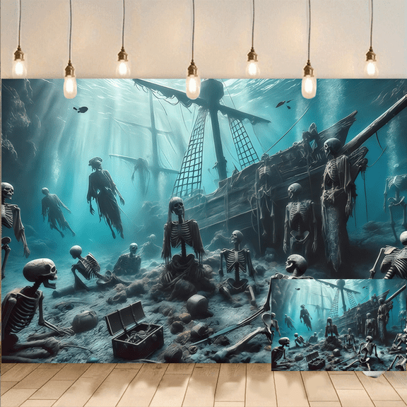 Underwater Skeleton Ship Photo Backdrop Background Studio Banner