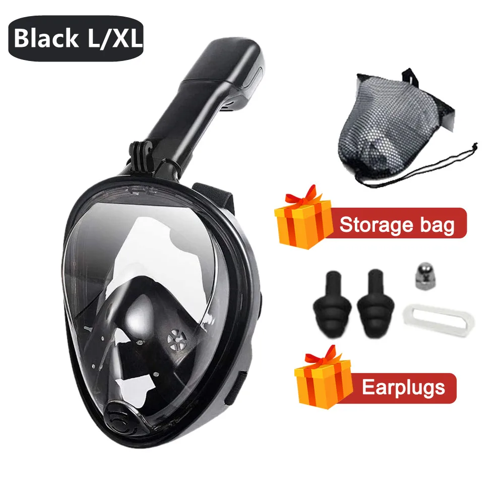 Underwater Snorkeling Full Face  Swimming Mask Set Scuba Diving Respirator Masks Anti Fog Safe Breathing for Kids Adult,Black LXL