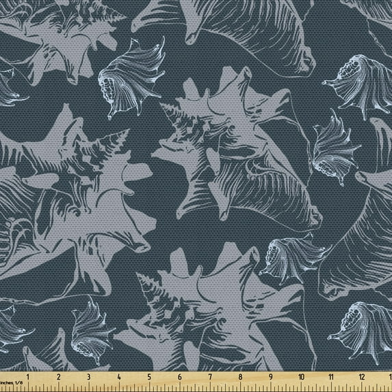 Underwater Sofa Upholstery Fabric by the Yard, Marine Seashell Illustration Cockleshell Grunge Style Ocean, Decorative Fabric for DIY and Home Accents, Dark Teal and Pale Purpleblue by Ambesonne