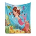 thumbnail image 1 of Underwater Soft Flannel Fleece Blanket, Fairy Mermaid Swimming Underwater in the Ocean Smiles Cheerful Happiness Theme, Cozy Plush for Indoor and Outdoor Use, 50" x 60", Multicolor, by Ambesonne, 1 of 5