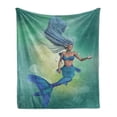 thumbnail image 1 of Underwater Soft Flannel Fleece Blanket, Mermaid Upper Body of a Woman and the Tail of Fish for Swimming Marine Life, Cozy Plush for Indoor and Outdoor Use, 50" x 60", Teal Pale Blue, by Ambesonne, 1 of 5