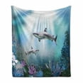 thumbnail image 1 of Underwater Soft Flannel Fleece Blanket, Realistic Illustration Wild Sharks and Plants Corals Seaweed Aquatic Ocean Life, Cozy Plush for Indoor and Outdoor Use, 50" x 60", Multicolor, by Ambesonne, 1 of 6