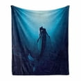 thumbnail image 1 of Underwater Soft Flannel Fleece Throw Blanket, Fantasy Mermaid in the Deep Water Swimming up to the Surface Sun Rays Artwork Print, Cozy Plush for Indoor and Outdoor Use, 70" x 90", Blue, by Ambesonne, 1 of 5