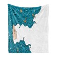 thumbnail image 1 of Underwater Soft Flannel Fleece Throw Blanket, Girl with Oceanic Hairstyle Fishes and Crab in Waves Imaginary Artwork, Cozy Plush for Indoor and Outdoor Use, 50" x 70", Petrol Blue White, by Ambesonne, 1 of 5