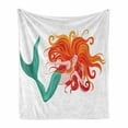 thumbnail image 1 of Underwater Soft Flannel Fleece Throw Blanket, Illustration of Red Haired Mermaid Romantic Imagination Theme, Cozy Plush for Indoor and Outdoor Use, 60" x 80", Dark Orange Turquoise, by Ambesonne, 1 of 5