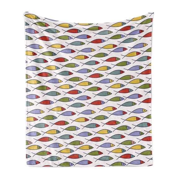Underwater Soft Flannel Fleece Throw Blanket, Simplistic Floating Fish Forms in Row Kids Aquatic Underwater Animal Design, Cozy Plush for Indoor and Outdoor Use, 50" x 60", Multicolor, by Ambesonne