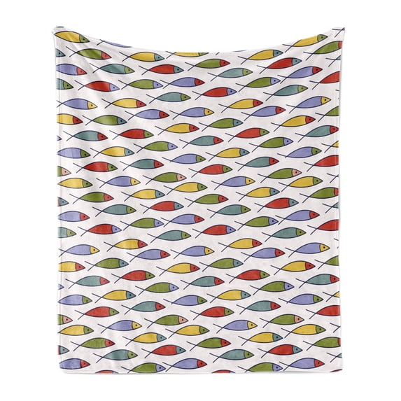 Underwater Soft Flannel Fleece Throw Blanket, Simplistic Floating Fish Forms in Row Kids Aquatic Underwater Animal Design, Cozy Plush for Indoor and Outdoor Use, 50" x 70", Multicolor, by Ambesonne