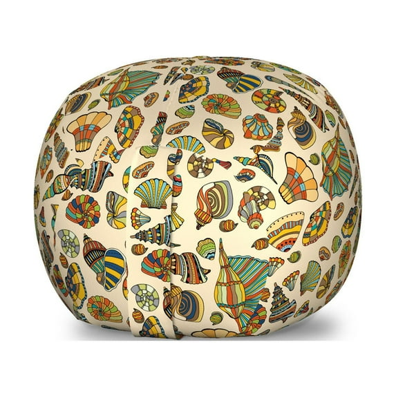Underwater Storage Toy Bag Chair, Ethnic Ocean Creatures Aquatic Starfish Sea Shells Cockleshell Pattern, Stuffed Animal Organizer Washable Bag, Small Size, Champagne Multicolor, by Ambesonne