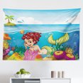thumbnail image 1 of Underwater Tapestry, Mermaid Cartoon Water Bubbles and Starfish Curly Fictional Print, Fabric Wall Hanging Decor for Bedroom Living Room Dorm, 2 Sizes, Green, by Ambesonne, 1 of 1