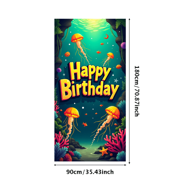 Underwater Themed Happy Birthday Banner Background Party Decoration Photography Prop Backdrop for Birthday Party Celebrations Kids Parties and Photo Booths