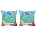 thumbnail image 1 of Ambesonne Fish Throw Pillow Cover 2 Pack, Cartoon Underwater Theme, 24", Multicolor, 1 of 2