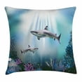 thumbnail image 1 of Underwater Throw Pillow Cushion Cover, Realistic Illustration Wild Sharks and Plants Corals Seaweed Aquatic Ocean Life, Decorative Square Accent Pillow Case, 16 X 16 Inches, Multicolor, by Ambesonne, 1 of 2