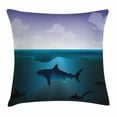 thumbnail image 1 of Underwater Throw Pillow Cushion Cover, Wild Sharks Swimming in Sea Atlantic Ocean Peace Clouds Marine Design, Decorative Square Accent Pillow Case, 16 X 16 Inches, Violet Petrol Blue, by Ambesonne, 1 of 2